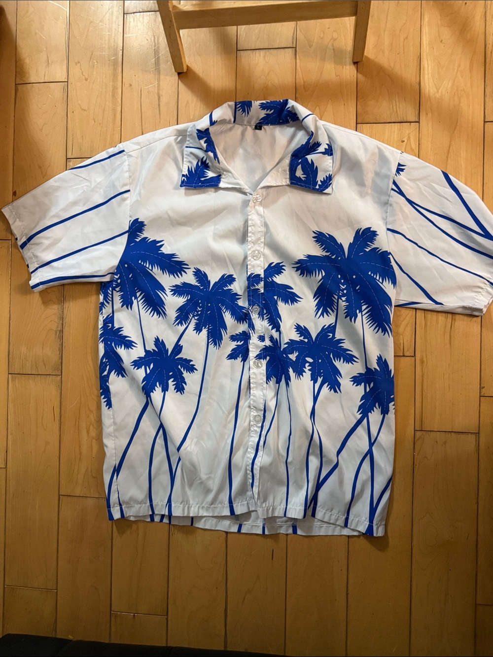 Men's Blue Palm Print Short-Sleeve Shirt